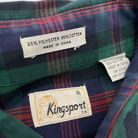 Vintage Men's Shirt Button-Up Plaid Size XL Distressed Kingsport Christmas Green - Picture 4 of 14